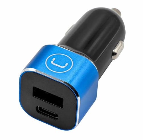 Cargador UNNO TEKNO para carro Doble Puerto - x1 puertos USB-A y x1 Tipo C Carga rapida 28W - PW5025BK